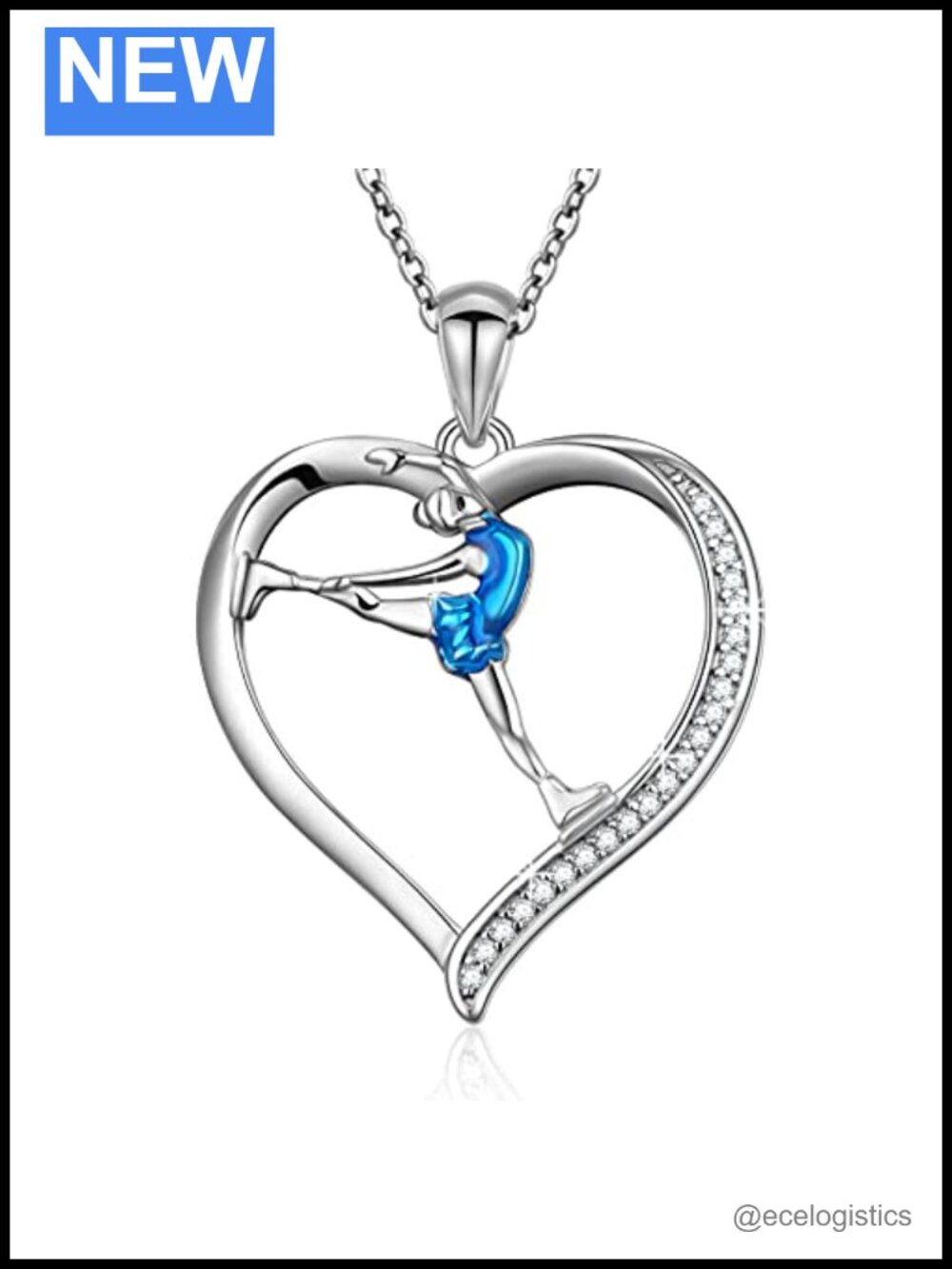 S925 Sterling Silver Ice Skating Heart Charm Pendant Necklace Rolo